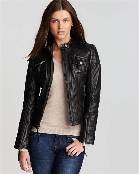 michael michael kors leather side-strap moto jacket|Michael Kors leather motorcycle jacket.